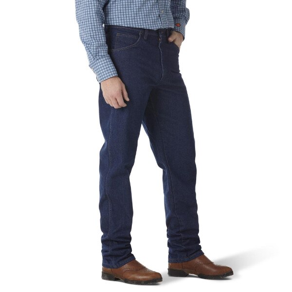 Wrangler Flame Resistant Relaxed Fit Jean in Prewash in Denim